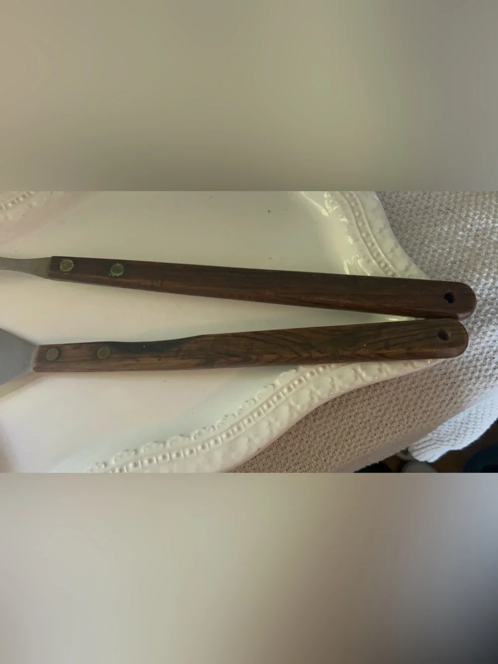 Vintage Stainless Steel Kitchen Set  Spatula/Turner and Fork Wooden Handle